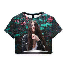 Женская футболка 3D укороченная с принтом Dua Lipa в Кировске, 100% полиэстер | круглая горловина, длина футболки до линии талии, рукава с отворотами | dua lipa | дуа липа