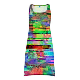 Платье-майка 3D с принтом Abstraction colorline в Кировске, 100% полиэстер | полуприлегающий силуэт, широкие бретели, круглый вырез горловины, удлиненный подол сзади. | glitch | глитч | глич | разноцветный | яркий