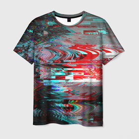 Мужская футболка 3D с принтом Абстрактное искажение в Кировске, 100% полиэфир | прямой крой, круглый вырез горловины, длина до линии бедер | глитч | глич | линии | полосы | разноцветный