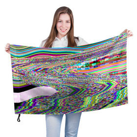 Флаг 3D с принтом Точечная психоделика в Кировске, 100% полиэстер | плотность ткани — 95 г/м2, размер — 67 х 109 см. Принт наносится с одной стороны | глитч | глич | полосы | разводы