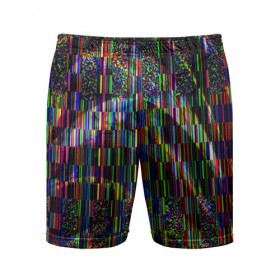 Мужские шорты 3D спортивные с принтом Цветная иллюзия в Кировске,  |  | глитч | глич | линии | полосы | разноцветный
