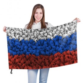 Флаг 3D с принтом Флаг России из хоккеистов в Кировске, 100% полиэстер | плотность ткани — 95 г/м2, размер — 67 х 109 см. Принт наносится с одной стороны | зима | лед | олимпиада | россия | сборная | спорт | триколор | хокей | хоккеист | хоккей | чемпионат