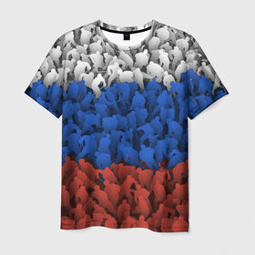 Мужская футболка 3D с принтом Флаг России из хоккеистов в Кировске, 100% полиэфир | прямой крой, круглый вырез горловины, длина до линии бедер | зима | лед | олимпиада | россия | сборная | спорт | триколор | хокей | хоккеист | хоккей | чемпионат