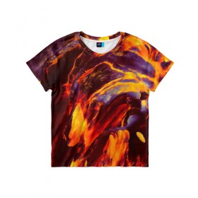 Детская футболка 3D с принтом Fire в Кировске, 100% гипоаллергенный полиэфир | прямой крой, круглый вырез горловины, длина до линии бедер, чуть спущенное плечо, ткань немного тянется | abstract | color | colourful | абстракция | жара | лето | огонь | пламя | цвет | цветастый | цветной