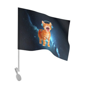 Флаг для автомобиля с принтом Котёнок в наушниках в Кировске, 100% полиэстер | Размер: 30*21 см | кот | кошка | музыка