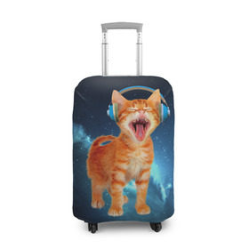 Чехол для чемодана 3D с принтом Котёнок в наушниках в Кировске, 86% полиэфир, 14% спандекс | двустороннее нанесение принта, прорези для ручек и колес | кот | кошка | музыка