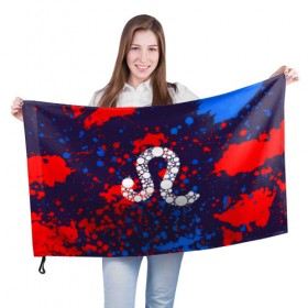 Флаг 3D с принтом Лев в Кировске, 100% полиэстер | плотность ткани — 95 г/м2, размер — 67 х 109 см. Принт наносится с одной стороны | звезды | знаки зодиака | космос | лев | созвездие