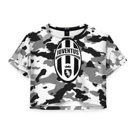 Женская футболка 3D укороченная с принтом FC Juventus Camouflage в Кировске, 100% полиэстер | круглая горловина, длина футболки до линии талии, рукава с отворотами | Тематика изображения на принте: football | italia | juve | juventus | logo | sport | арт | италия | лига | лого | спорт | текстура | фк | футбол | футбольный клуб | эмблема | ювентус