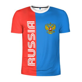 Мужская футболка 3D спортивная с принтом RUSSIA в Кировске, 100% полиэстер с улучшенными характеристиками | приталенный силуэт, круглая горловина, широкие плечи, сужается к линии бедра | russia | герб | орел | патриот | российский | россия | русский | символика | триколор