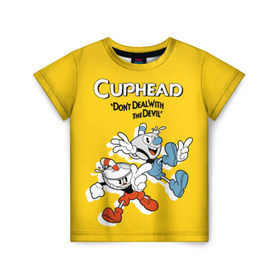 Детская футболка 3D с принтом Cuphead в Кировске, 100% гипоаллергенный полиэфир | прямой крой, круглый вырез горловины, длина до линии бедер, чуть спущенное плечо, ткань немного тянется | Тематика изображения на принте: cuphead | капхед | компьтерная игра