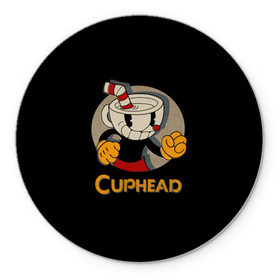 Коврик круглый с принтом Cuphead в Кировске, резина и полиэстер | круглая форма, изображение наносится на всю лицевую часть | cuphead | капхед | компьтерная игра