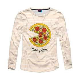 Женский лонгслив 3D с принтом One love, One pizza в Кировске, 100% полиэстер | длинные рукава, круглый вырез горловины, полуприлегающий силуэт | 14 февраля | love | pizza | valentine | любовь