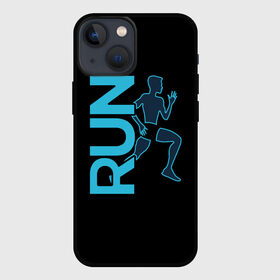 Чехол для iPhone 13 mini с принтом RUN в Кировске,  |  | Тематика изображения на принте: бег | зал | здоровья | сила | синий | спорт | темный | человек