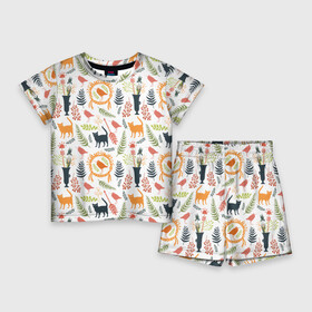 Детский костюм с шортами 3D с принтом О кошках и птичках в Кировске,  |  | Тематика изображения на принте: ваза | кот | кошка | листочки | паттерн | птица | птичка | узор | ягоды