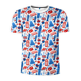 Мужская футболка 3D спортивная с принтом Люблю Лондон в Кировске, 100% полиэстер с улучшенными характеристиками | приталенный силуэт, круглая горловина, широкие плечи, сужается к линии бедра | big ben | bridge | london | авттерн | англия | биг бен | королева | лондон | лондонский | мост | флаг