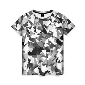 Женская футболка 3D с принтом Городской серый камуфляж в Кировске, 100% полиэфир ( синтетическое хлопкоподобное полотно) | прямой крой, круглый вырез горловины, длина до линии бедер | армия | геометрический | геометрия | маскировка | милитари | паттерн | текстура | треугольники | чернобелый