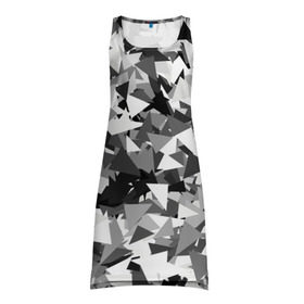 Платье-майка 3D с принтом Городской серый камуфляж в Кировске, 100% полиэстер | полуприлегающий силуэт, широкие бретели, круглый вырез горловины, удлиненный подол сзади. | армия | геометрический | геометрия | маскировка | милитари | паттерн | текстура | треугольники | чернобелый