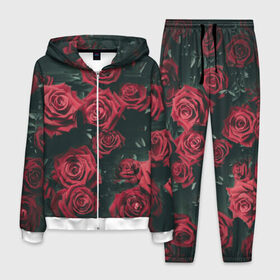 Мужской костюм 3D с принтом Цветы Розы в Кировске, 100% полиэстер | Манжеты и пояс оформлены тканевой резинкой, двухслойный капюшон со шнурком для регулировки, карманы спереди | 8 | день | женский | женский день | красная | любовь | марта | роза | розы | цветы