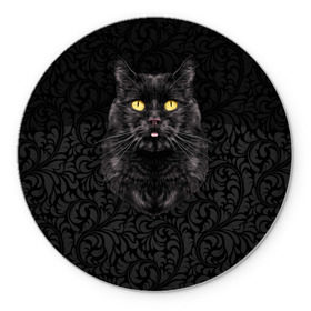 Коврик для мышки круглый с принтом Чёрный котик в Кировске, резина и полиэстер | круглая форма, изображение наносится на всю лицевую часть | кошка | чёрная