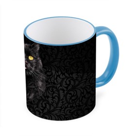 Кружка 3D с принтом Чёрный котик в Кировске, керамика | ёмкость 330 мл | Тематика изображения на принте: кошка | чёрная