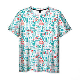 Мужская футболка 3D с принтом 36,6 в Кировске, 100% полиэфир | прямой крой, круглый вырез горловины, длина до линии бедер | аптека | врач | гиппократ | градусник | медбрат | медик | медсестра | пинцет | скорая | скорая помощь