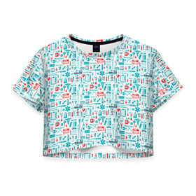 Женская футболка 3D укороченная с принтом 36,6 в Кировске, 100% полиэстер | круглая горловина, длина футболки до линии талии, рукава с отворотами | аптека | врач | гиппократ | градусник | медбрат | медик | медсестра | пинцет | скорая | скорая помощь