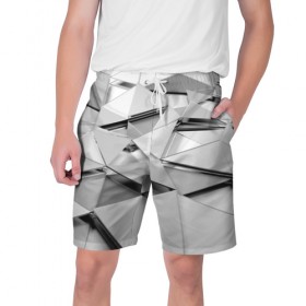 Мужские шорты 3D с принтом Gray triangle в Кировске,  полиэстер 100% | прямой крой, два кармана без застежек по бокам. Мягкая трикотажная резинка на поясе, внутри которой широкие завязки. Длина чуть выше колен | 