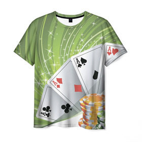 Мужская футболка 3D с принтом Покер Старс в Кировске, 100% полиэфир | прямой крой, круглый вырез горловины, длина до линии бедер | Тематика изображения на принте: игра | казино | каре | карты | роял | сет | стрит | туз | удача | флеш | фул | хаус