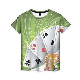 Женская футболка 3D с принтом Покер Старс в Кировске, 100% полиэфир ( синтетическое хлопкоподобное полотно) | прямой крой, круглый вырез горловины, длина до линии бедер | игра | казино | каре | карты | роял | сет | стрит | туз | удача | флеш | фул | хаус