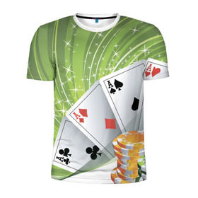Мужская футболка 3D спортивная с принтом Покер Старс в Кировске, 100% полиэстер с улучшенными характеристиками | приталенный силуэт, круглая горловина, широкие плечи, сужается к линии бедра | игра | казино | каре | карты | роял | сет | стрит | туз | удача | флеш | фул | хаус