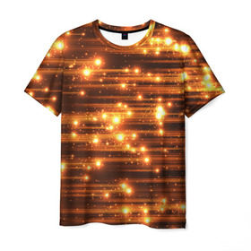 Мужская футболка 3D с принтом Огоньки в Кировске, 100% полиэфир | прямой крой, круглый вырез горловины, длина до линии бедер | кометы | космос | метеорит | огоньки | свет | яркий