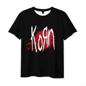 Мужская футболка 3D с принтом Korn в Кировске, 100% полиэфир | прямой крой, круглый вырез горловины, длина до линии бедер | Тематика изображения на принте: band | blood | korn | metal | music | rock | атрибутика | группа | кровь | метал | музыка | рок
