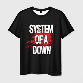 Мужская футболка 3D с принтом System of a Down в Кировске, 100% полиэфир | прямой крой, круглый вырез горловины, длина до линии бедер | band | blood | metal | music | rock | system of a down | атрибутика | группа | кровь | метал | музыка | рок