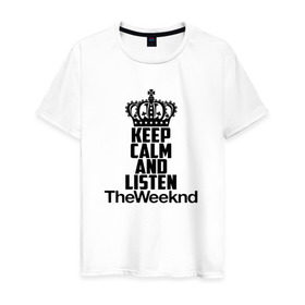 Мужская футболка хлопок с принтом Keep calm and listen The Weeknd в Кировске, 100% хлопок | прямой крой, круглый вырез горловины, длина до линии бедер, слегка спущенное плечо. | Тематика изображения на принте: pbrb | pop | rb | the weeknd | trilogy | weeknd | xo | викенд | викнд | икс | иксо | макконен | музыкант | о | рнб | тесфайе | уикенд | уикнд | х | хип хоп | хипхоп | хо | эйбел | эр эн би