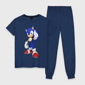 Женская пижама хлопок с принтом Modern Sonic в Кировске, 100% хлопок | брюки и футболка прямого кроя, без карманов, на брюках мягкая резинка на поясе и по низу штанин | sonic | соник