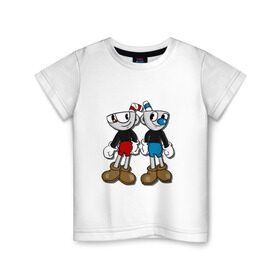 Детская футболка хлопок с принтом Cuphead/Mugman в Кировске, 100% хлопок | круглый вырез горловины, полуприлегающий силуэт, длина до линии бедер | капхед | капхэд | магмен | магмэн | мугмен