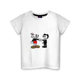 Детская футболка хлопок с принтом Cuphead/Bendy в Кировске, 100% хлопок | круглый вырез горловины, полуприлегающий силуэт, длина до линии бедер | Тематика изображения на принте: бенди | бэнди | капхед | капхэд