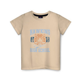 Детская футболка хлопок с принтом Stranger Things Hawkins в Кировске, 100% хлопок | круглый вырез горловины, полуприлегающий силуэт, длина до линии бедер | Тематика изображения на принте: hawkins | stranger things | очень странные дела