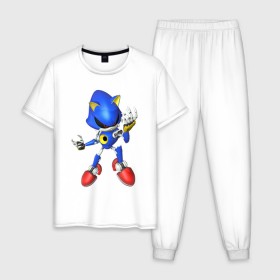 Мужская пижама хлопок с принтом Metal Sonic в Кировске, 100% хлопок | брюки и футболка прямого кроя, без карманов, на брюках мягкая резинка на поясе и по низу штанин
 | метал соник | металл соник