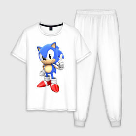 Мужская пижама хлопок с принтом Classic Sonic в Кировске, 100% хлопок | брюки и футболка прямого кроя, без карманов, на брюках мягкая резинка на поясе и по низу штанин
 | 16 бит | sega | sonic | классический соник