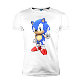 Мужская футболка премиум с принтом Classic Sonic в Кировске, 92% хлопок, 8% лайкра | приталенный силуэт, круглый вырез ворота, длина до линии бедра, короткий рукав | Тематика изображения на принте: 16 бит | sega | sonic | классический соник