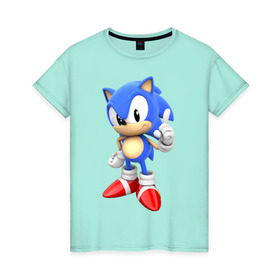 Женская футболка хлопок с принтом Classic Sonic в Кировске, 100% хлопок | прямой крой, круглый вырез горловины, длина до линии бедер, слегка спущенное плечо | 16 бит | sega | sonic | классический соник
