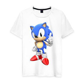 Мужская футболка хлопок с принтом Classic Sonic в Кировске, 100% хлопок | прямой крой, круглый вырез горловины, длина до линии бедер, слегка спущенное плечо. | 16 бит | sega | sonic | классический соник