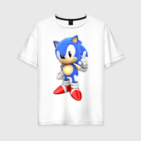 Женская футболка хлопок Oversize с принтом Classic Sonic в Кировске, 100% хлопок | свободный крой, круглый ворот, спущенный рукав, длина до линии бедер
 | Тематика изображения на принте: 16 бит | sega | sonic | классический соник