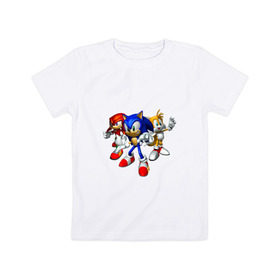 Детская футболка хлопок с принтом Sonic, Tails & Knuckles в Кировске, 100% хлопок | круглый вырез горловины, полуприлегающий силуэт, длина до линии бедер | Тематика изображения на принте: наклз | наклс | соник | тейлз | тейлс