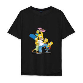 Мужская футболка хлопок Oversize с принтом Семья Симпсонов в Кировске, 100% хлопок | свободный крой, круглый ворот, “спинка” длиннее передней части | simpsons | пончики | симпсоны
