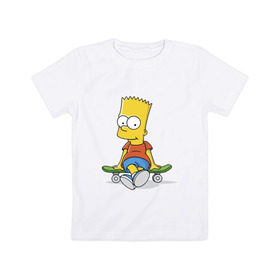 Детская футболка хлопок с принтом Барт на скейте в Кировске, 100% хлопок | круглый вырез горловины, полуприлегающий силуэт, длина до линии бедер | Тематика изображения на принте: simpsons | барт симпсон | симпсоны