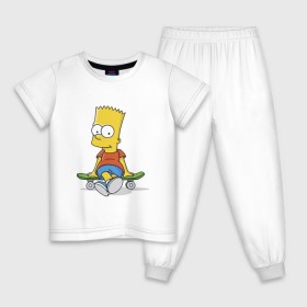 Детская пижама хлопок с принтом Барт на скейте в Кировске, 100% хлопок |  брюки и футболка прямого кроя, без карманов, на брюках мягкая резинка на поясе и по низу штанин
 | Тематика изображения на принте: simpsons | барт симпсон | симпсоны