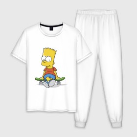 Мужская пижама хлопок с принтом Барт на скейте в Кировске, 100% хлопок | брюки и футболка прямого кроя, без карманов, на брюках мягкая резинка на поясе и по низу штанин
 | simpsons | барт симпсон | симпсоны