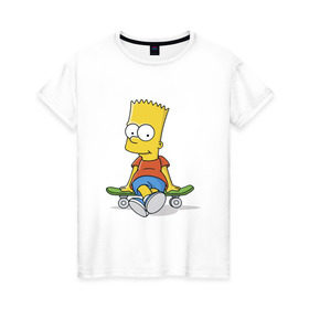 Женская футболка хлопок с принтом Барт на скейте в Кировске, 100% хлопок | прямой крой, круглый вырез горловины, длина до линии бедер, слегка спущенное плечо | simpsons | барт симпсон | симпсоны